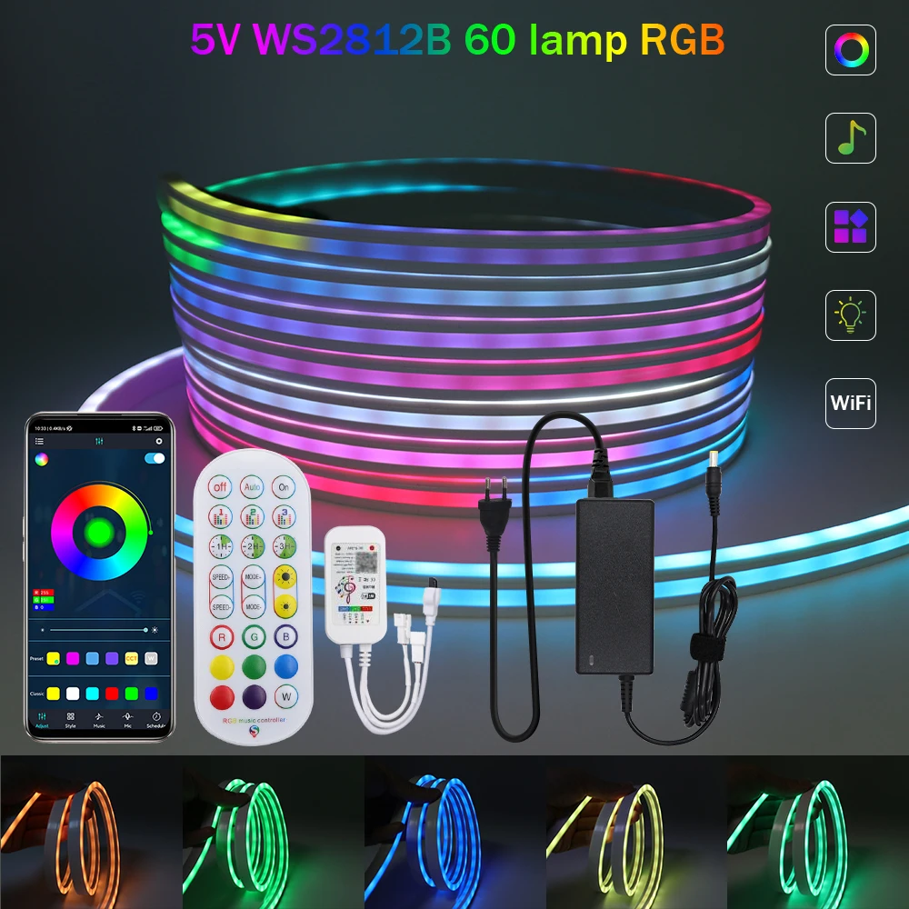 5V WS2812B RGB Neon Light Smart Life WiFi Control Silicone Waterproof Neon Sign 6x12mm 5050 Flexible LED Strip Addressable Lamp