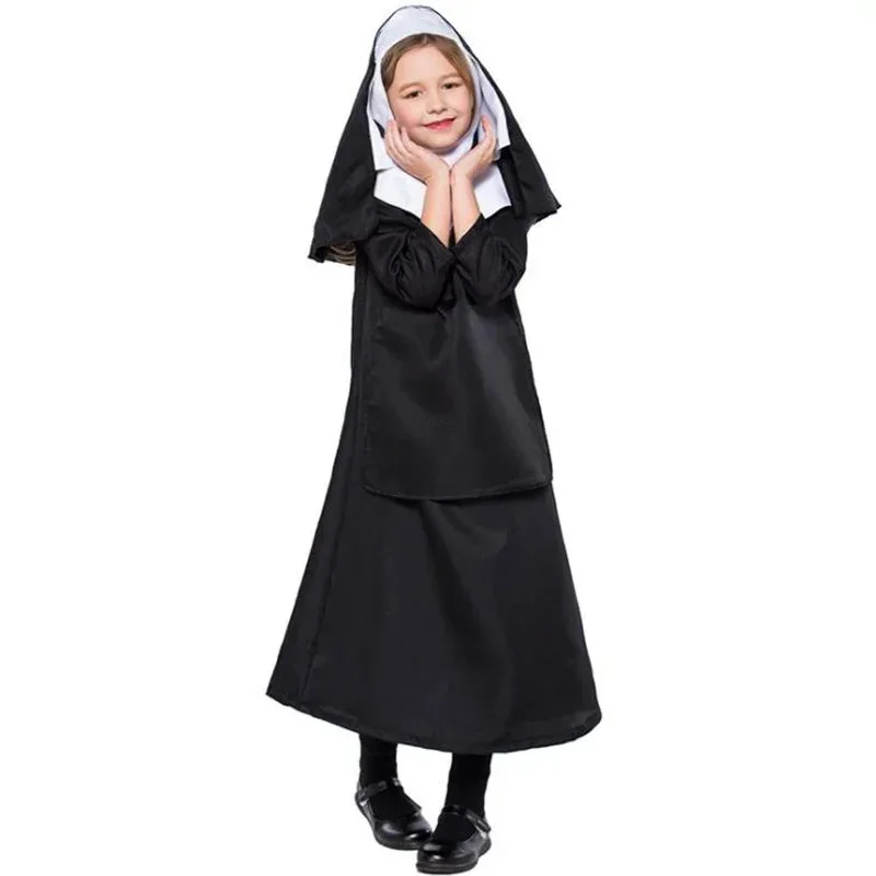 

Easter Child Nun Costume Kids Christ Priest Nun Cosplay Halloween Carnival Party Dresses