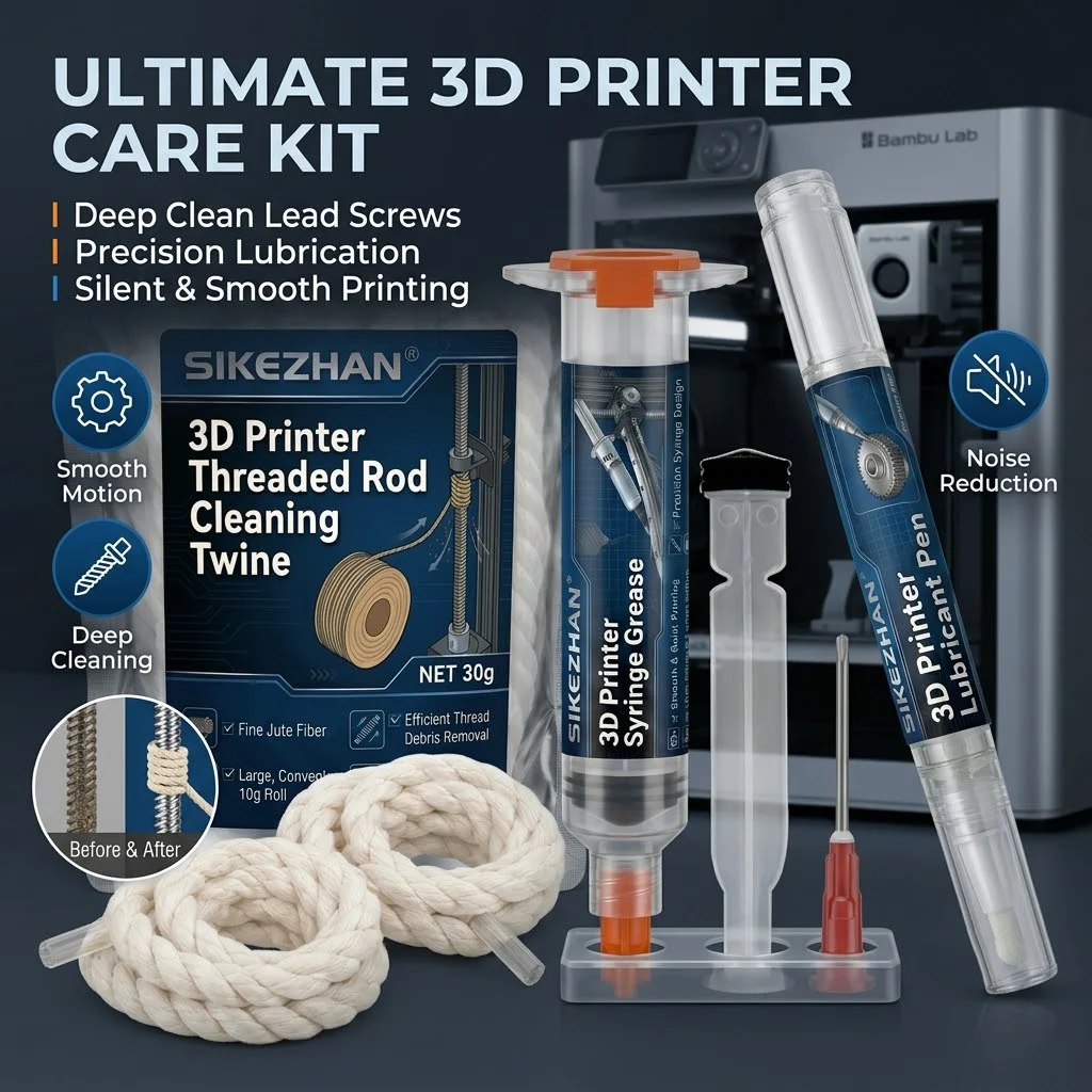 3D Printer Cleaning Kit: Lubricant Oil Pen, Grease Syringe & Nozzle Cleaning Cord for Bambu Lab Ender 3 Anycubic Filament