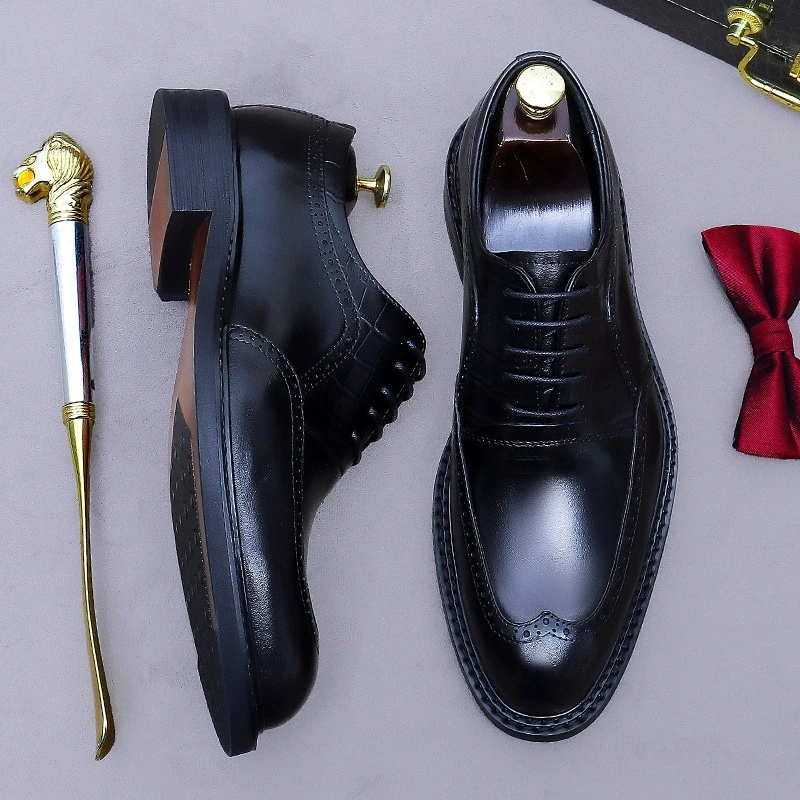 

Luxury Men's Genuine Leather Oxfords Brogue Wingtip Dress Shoes Lace-Up Formal Office Wedding Party Footwear