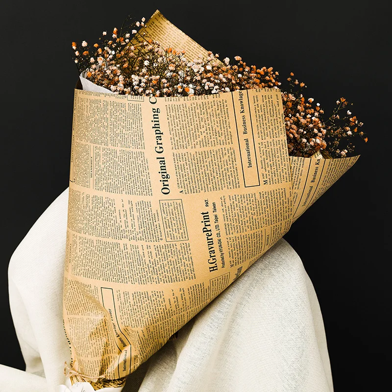 Vintage Kraft Retro English Newspaper Double Sided Flowers Gift Wrapping Paper DIY Tissue Package Book Cover Wrap Packing