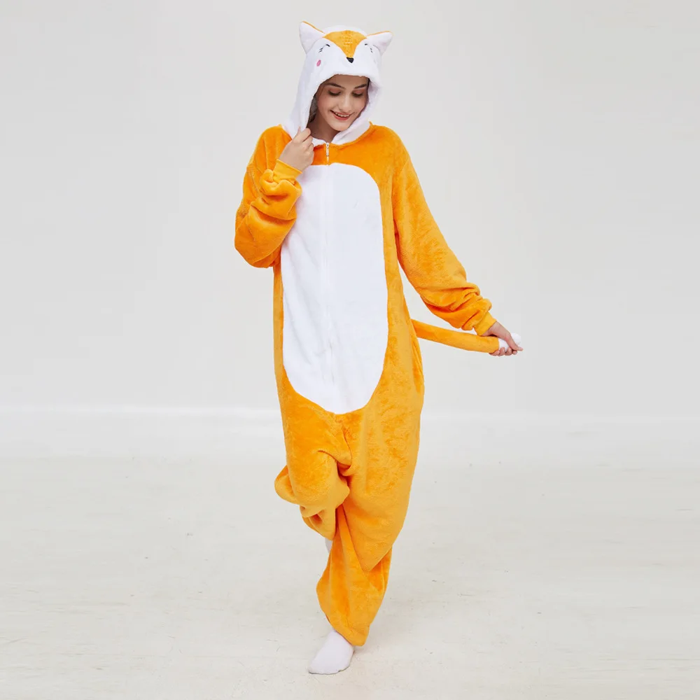 

Unisex Yellow Grey Cartoon Animal Winter Onesie Pajamas Polyester Warm Skin-Friendly Hooded Cosplay Costume With A Tail