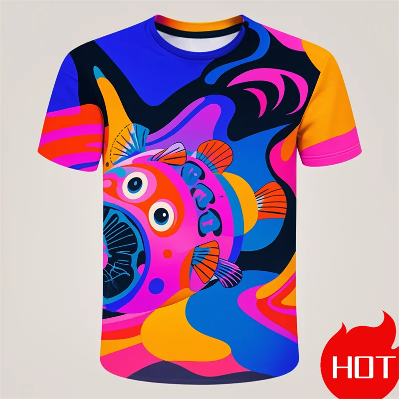 Cartoon Abstract Puffer Fish 3D Printed T Shirt For Men Clothes Funny Ocean Animal Tshirt Fashion Boy Streetwear  Cute Kids Tee