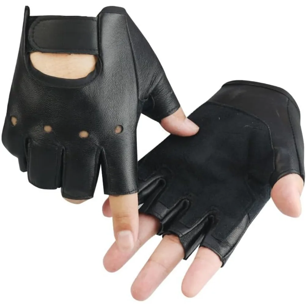 Motorcycle Fingerless Gloves Men Unisex Artificial Leather Half Finger Mittens For Punk Hip Hop Driving Performance Party 1 Pair