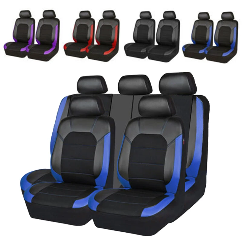 Universal Car Seat Covers 9PCS Full Set PU Leather Seat Covers Protection Auto Trucks Van SUV Accessories