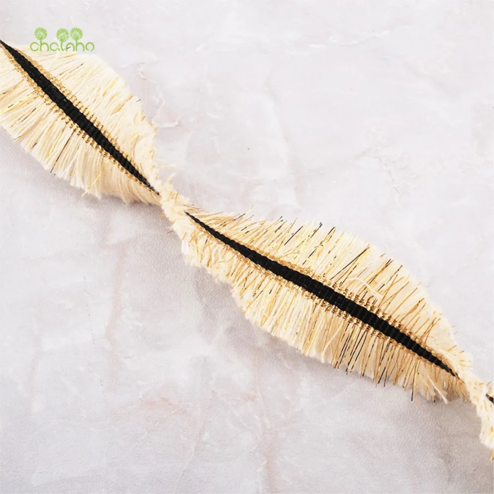 Chainho,Gold Thread Braided Cotton Tassel Lace Ribbon,DIY Handmade Material,Crafts Hair Ornaments Decoration,5 Kinds Length,HB02