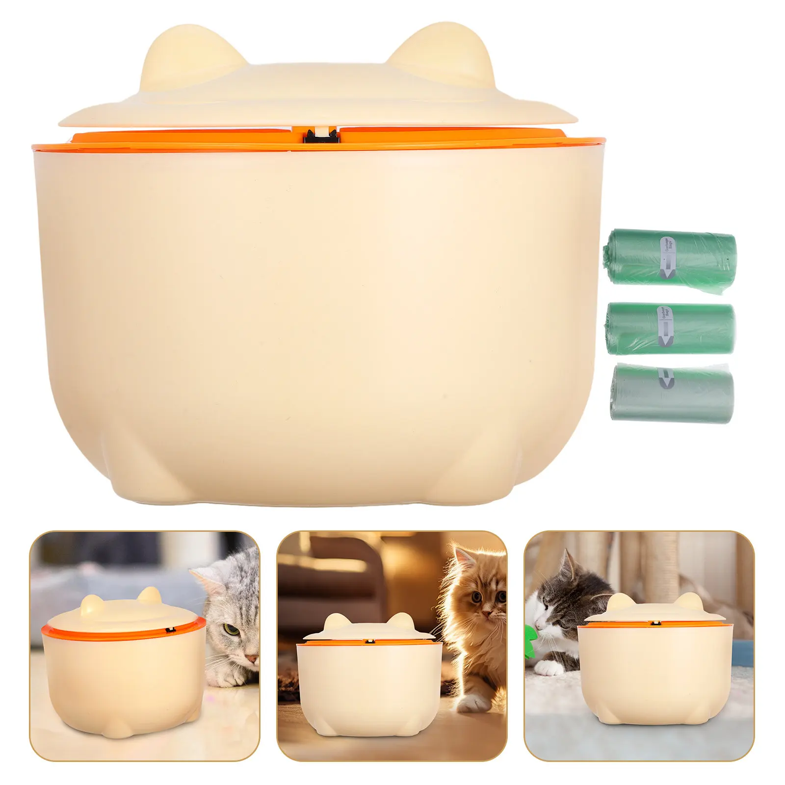 1セットの猫砂処理用ビン、密閉型デザイン、ポータブル軽量プラスチック製廃棄物容器、屋内、バスルーム、オフィス用