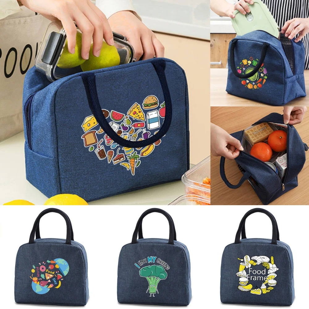 

Lunch Dinner Bag for Women's Work Thermal Lunch Box Canvas Packet Lunch Insulated Cooler Bags Food Print Picnic Storage Handbags