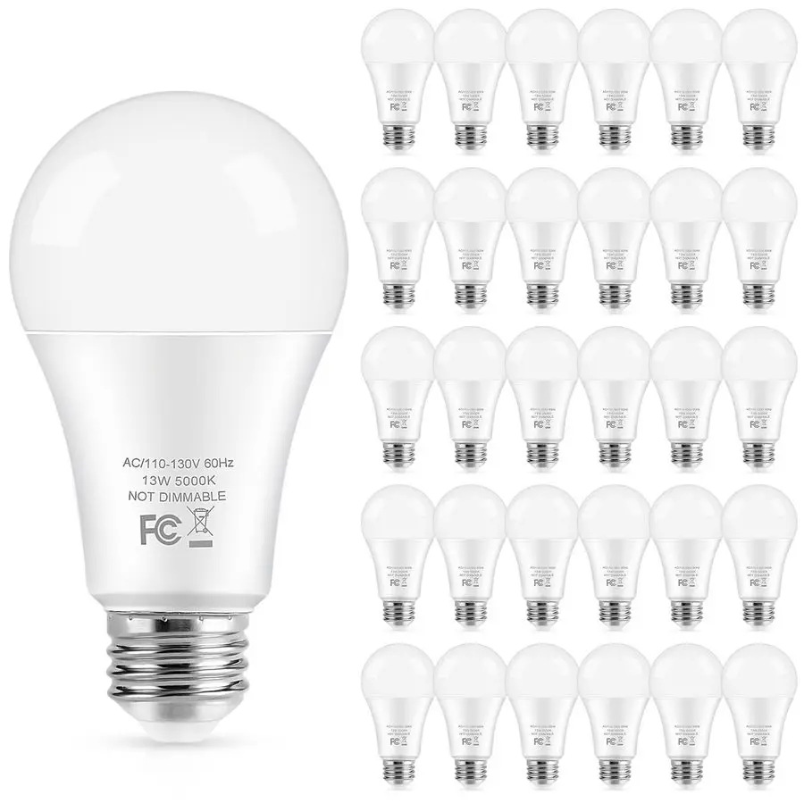 

Light Bulbs, 100 Watt Equivalent A19 LED Bulbs, 13W 5000K Daylight White 1500 Lumens NonDimmable Bright E26 Edison Medium Screw