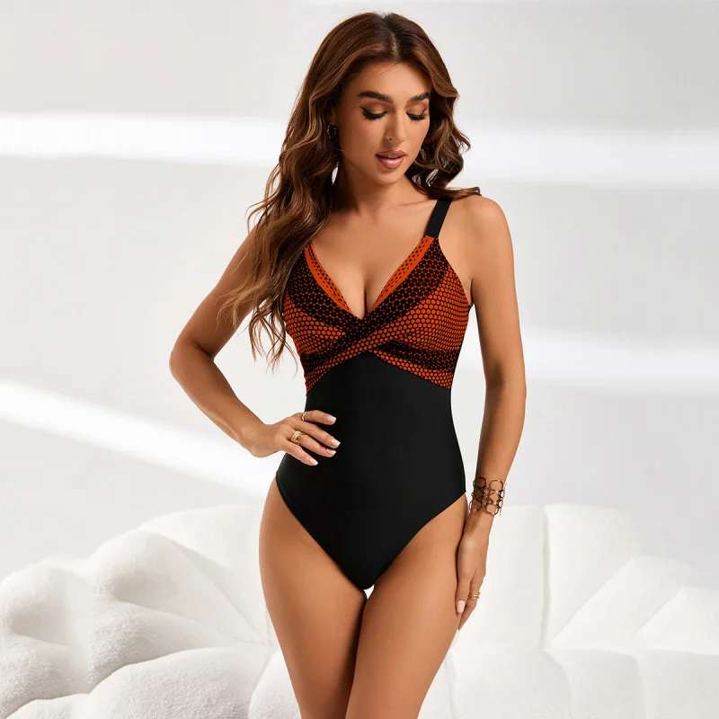 Strój kąpielowy jednoczęściowy damski, seksowny, z odkrytymi plecami, w stylu cross-style, łączony, obcisły, idealny na rok 2025.