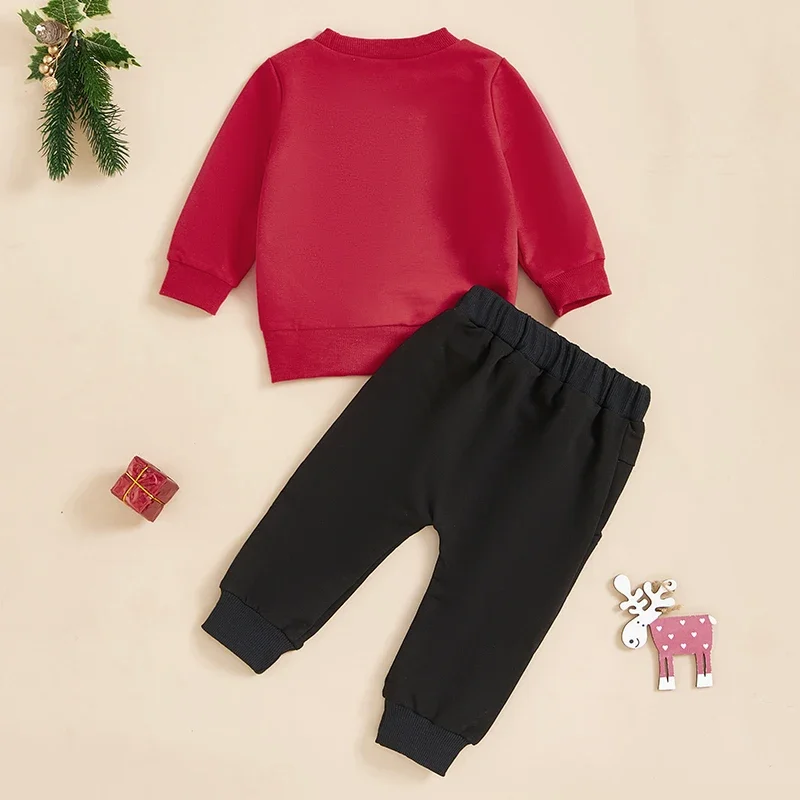 Baby Girl Boy Christmas Sets Santa Claus Print Long Sleeve Round Neck Sweatshirt Elastic Drawstring Long Pants 2Pcs Outfits