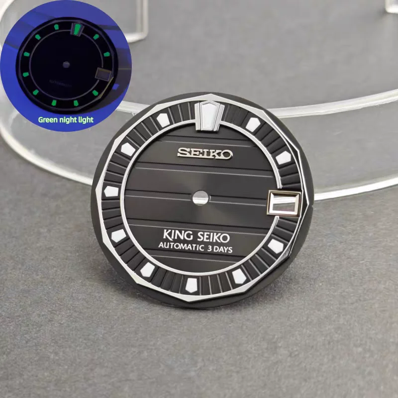 �y�Z�[�����z28.5mm NH35 �_�C���� VANAC �\�ʋ@�B�����v������ �O���[����� S���S KING Seiko Mod�p