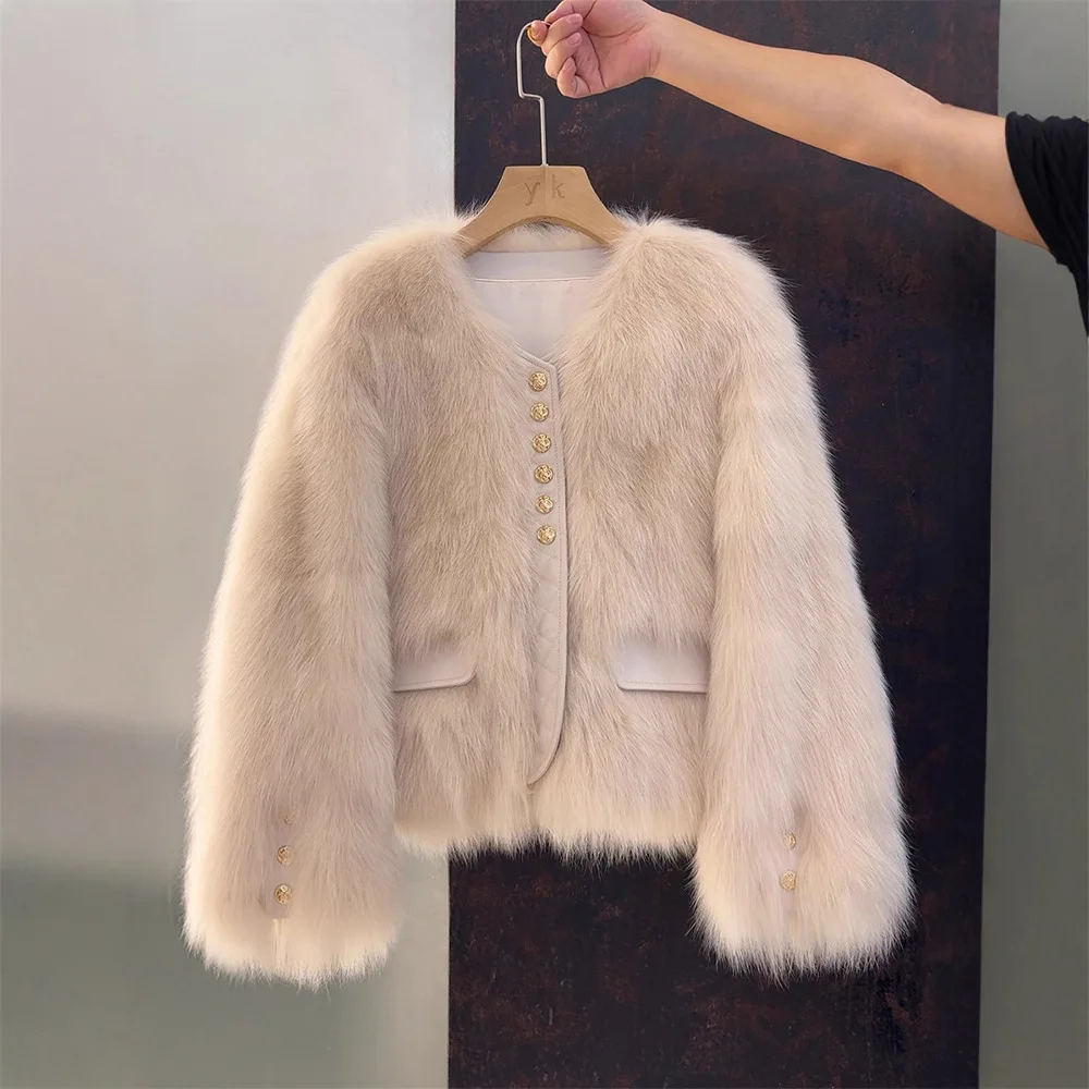High-end Environmentally Friendly Fur Temperament Socialite Small Fragrant Style Imitation Fox Fur One-piece Fur Coat for Women