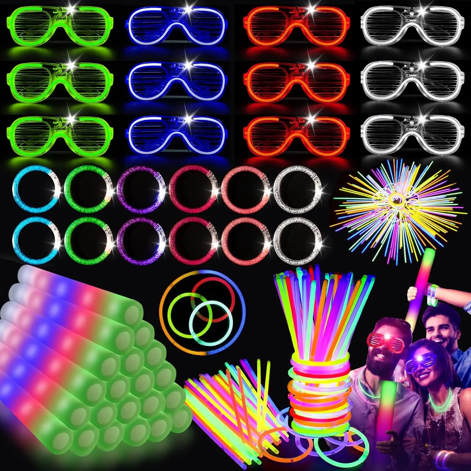 

248 шт. светящиеся в темноте товары для вечеринок для свадебного танца, реквизит, пенопластовые палочки, светодиодные очки, светящийся браслет, светящиеся палочки, оптовая вечеринка