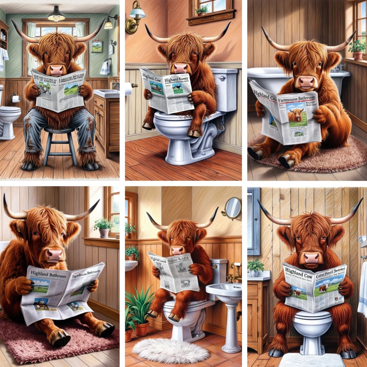 

Cow Bathroom Newsflash Diamond Painting Hademade Mosaic Embroidery Inlaid Puzzle Cross Stitch Kits DIY Funny Bathroom Wall Art