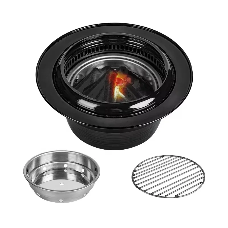 Thickened Stainless Steel Korean Charcoal Grill Piezoelectric Ignition Flame Safety Device 33cm Cooking