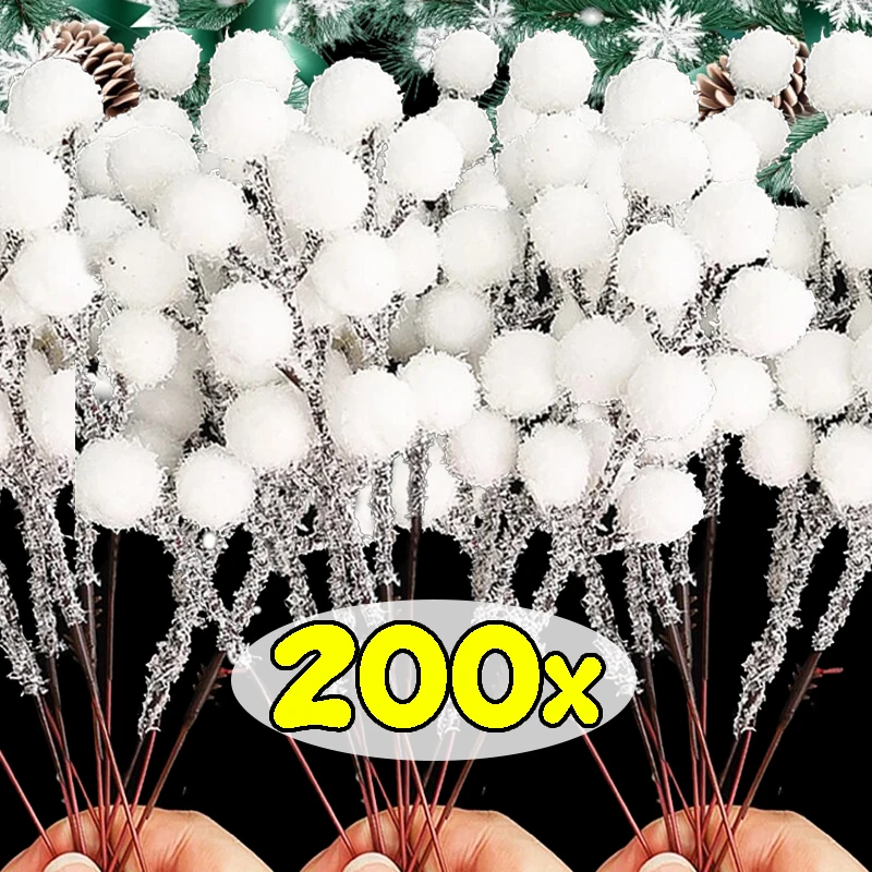 200/5 فرع 20 سنتيمتر الاصطناعي متجمد الأبيض هولي بيري يختار عيد الميلاد التوت الثلوج ينبع الأغصان المنزل DIY بها بنفسك شجرة عيد الميلاد الحشو ديكور