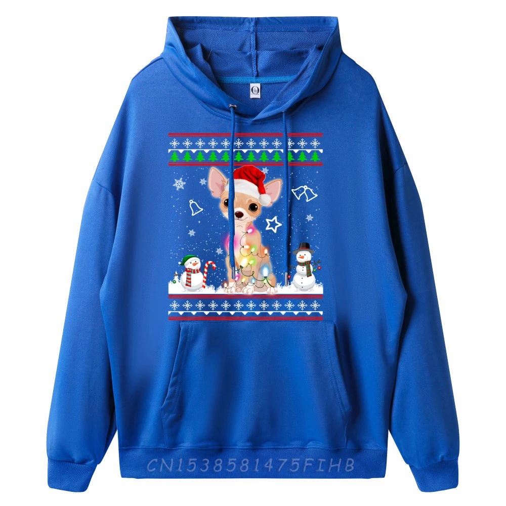 Chihuahua Christmas Dog Light Ugly Sweater Blue And White Graphic Sweatshirts Moderate elasticity Funny Sweatshirts Hip Hop