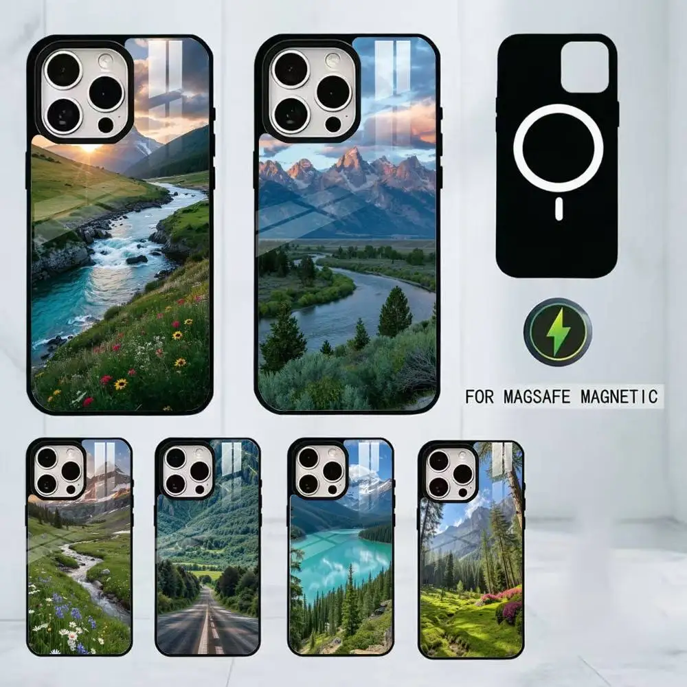 

Mountains And Lakes Phone Case For iPhone17,16,15,14,13,12,11 Plus,Pro Magnetic with Magsafe Wireless Charging