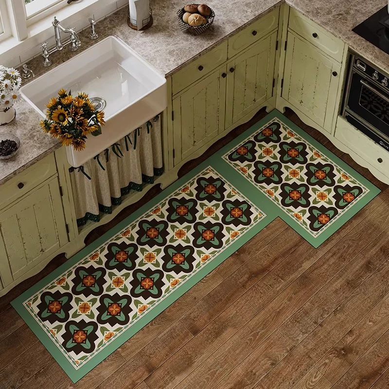 Kitchen Floor Mat Oil-proof Anti-slip Carpet American Style Home Decor Rug Long Leather PVC Waterproof Rugs Alfombras De Cocina