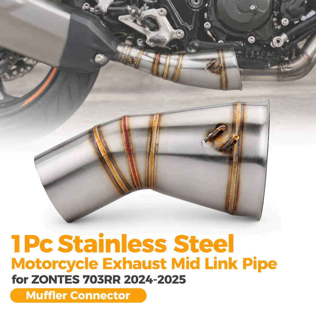 1Pc Stainless Steel Motorcycle Exhaust Mid Link Pipe for ZONTES 703RR 2024-2025 Muffler Connector