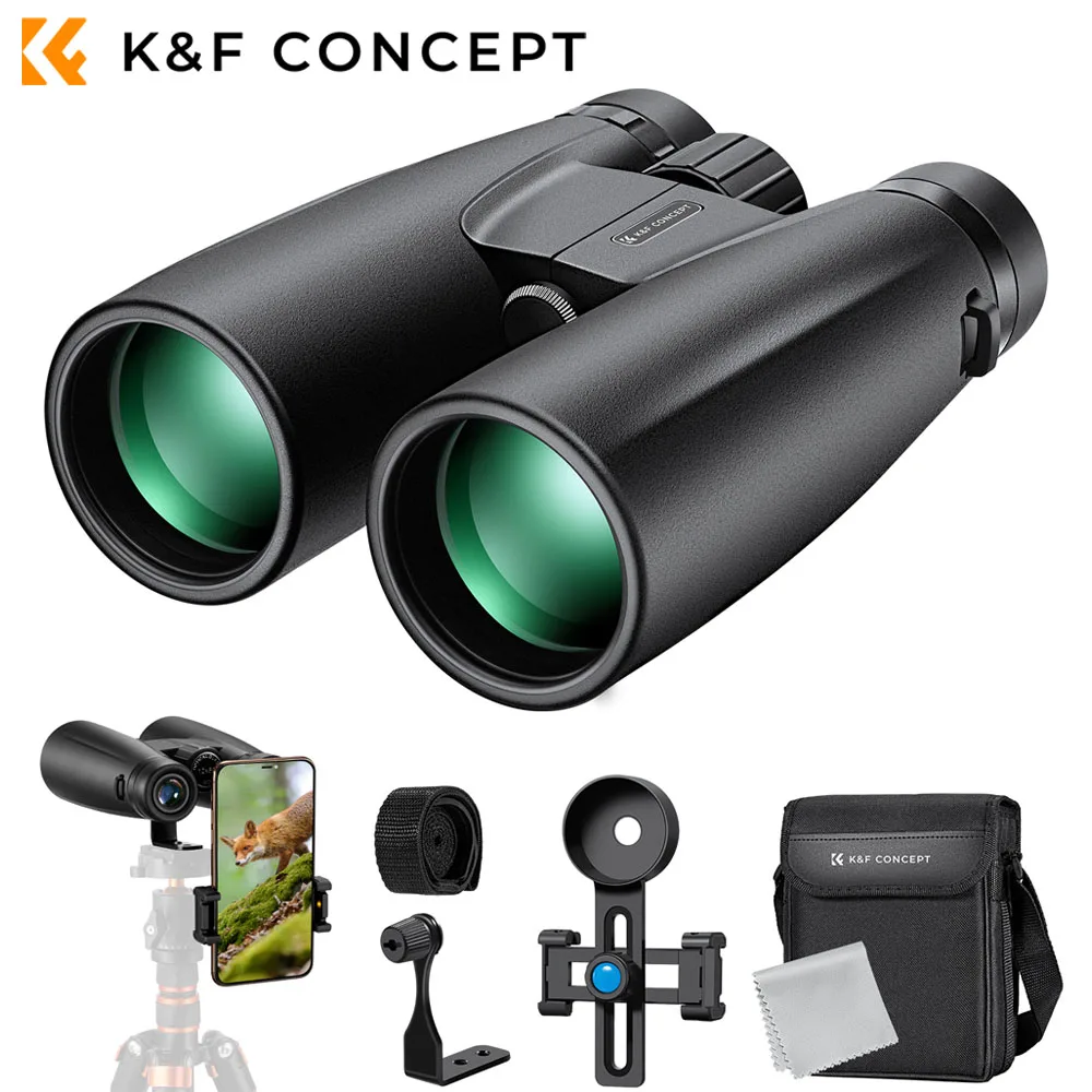 K&F Concept 12X50 Binoculars Telescope Camping Travelling HD Telescope with Smartphone Adapter Tripod Adapter IP66 Waterproof