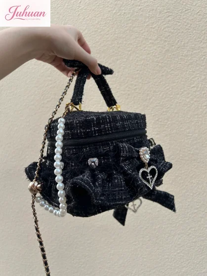 Japanese mass-produced mine series Lolita bow ruffle edge rhinestone handheld shoulder messenger bag versatile bud bucket bags