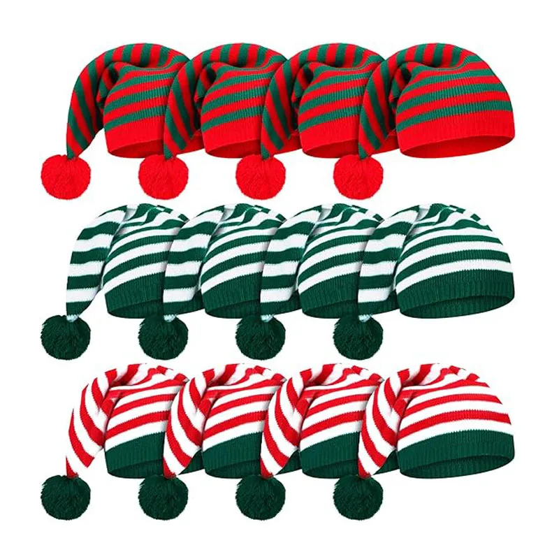 

Stripe knit Christmas Hat Xmas Winter Red Hat For Woman And Man Unisex 2025 New Year Festive Party Supplies Gifts