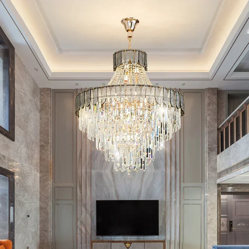 Crystal ChanDelier Postmodern Duplex Main Living Room Dining  Lamp High-End Luxury Hotel Lobby Art Color Shell Lighting