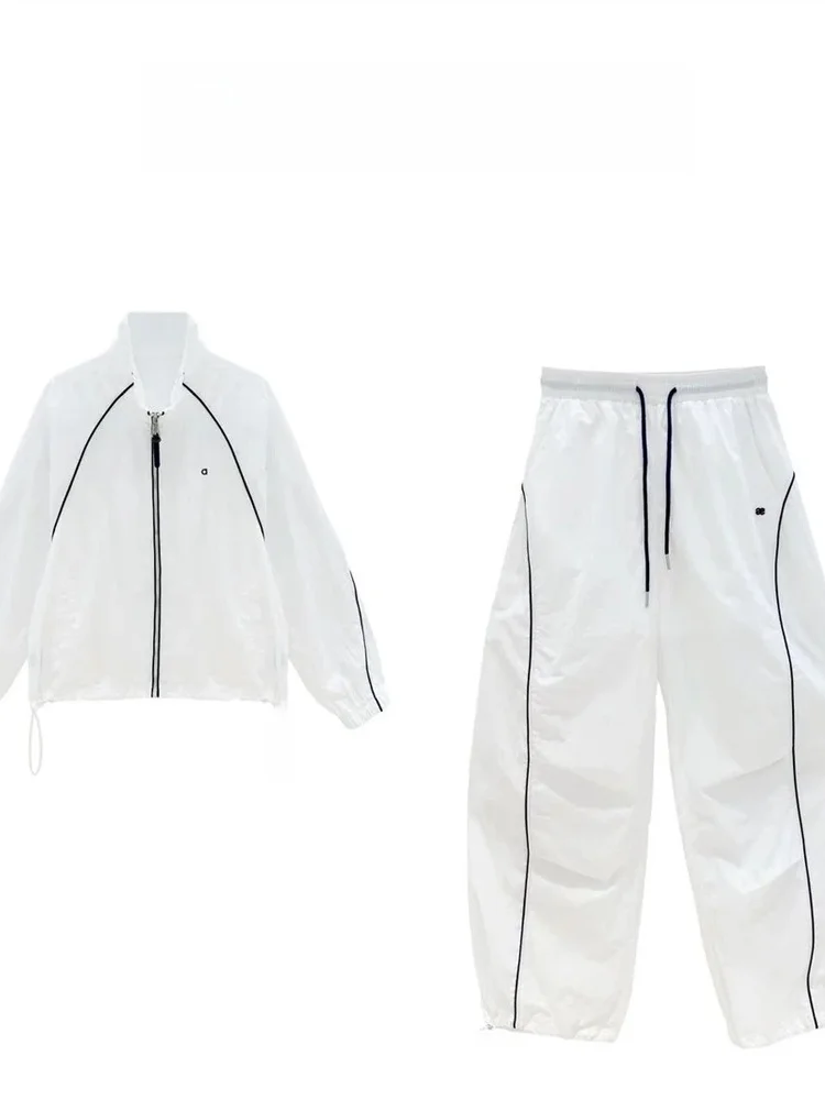 

Casual Summer Sportswear Set Women's Loose Long Sleeve Sun Protection Outerwear Wide Leg Pants Two Piece Suit Fashionable