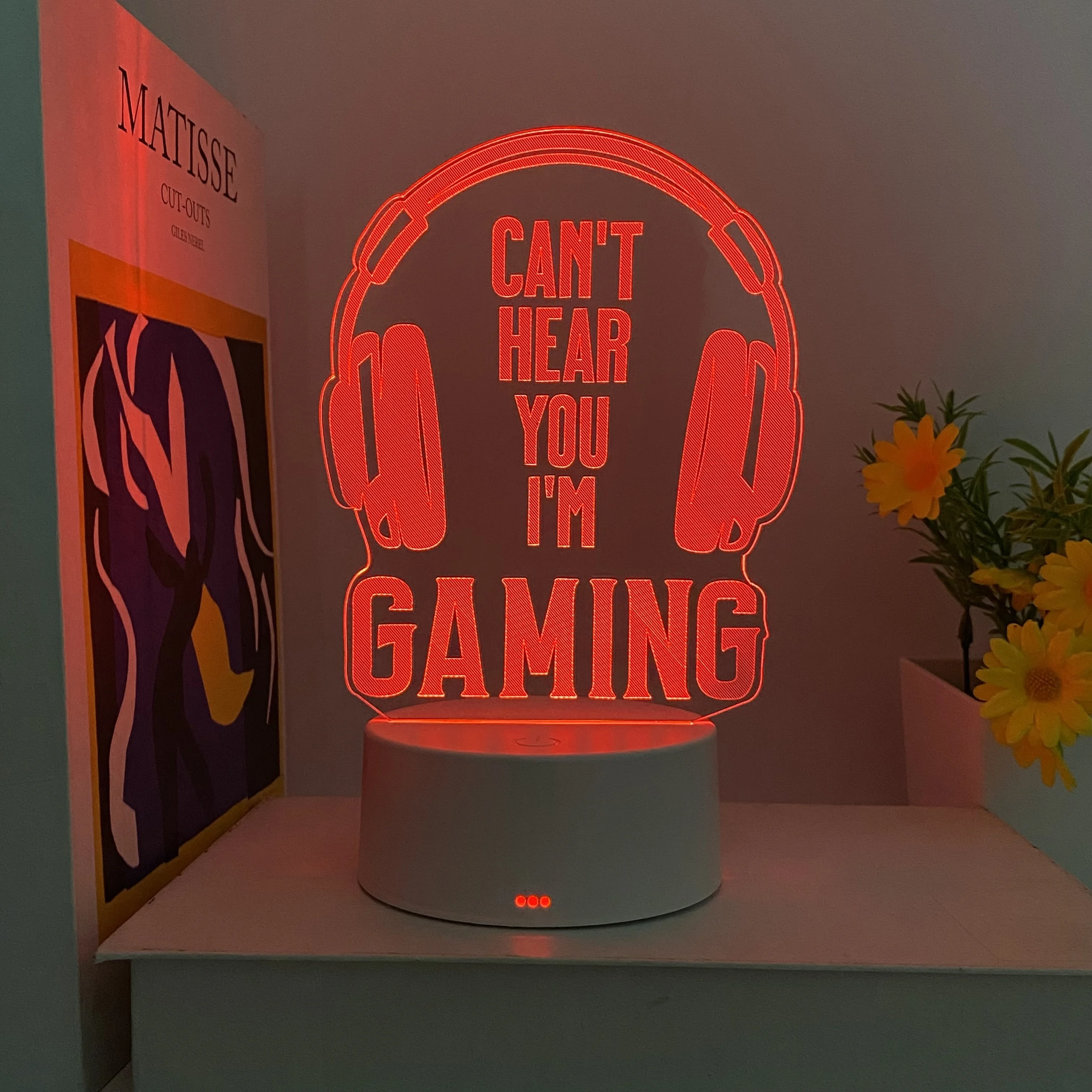 1-delig met koptelefoonpatroon versierd LED-licht, USB-plug-in nachtlampje, een cadeau voor gamers. Festival- en verjaardagscadeautjes.