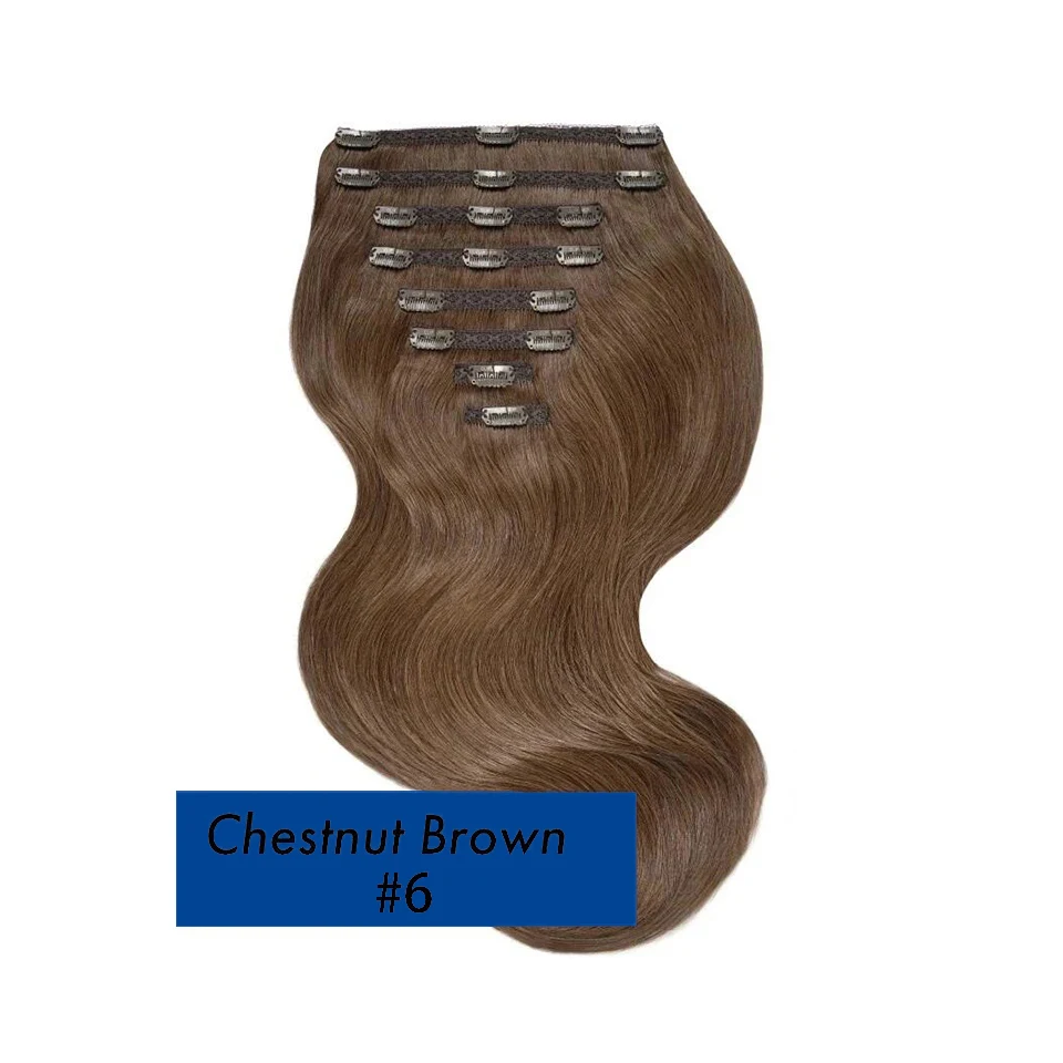 Clip-in haarextensies # 6 kastanjebruine dubbele inslag dikke 120G 8 stuks zijdeachtige rechte Braziliaanse clip-in human hair extensions