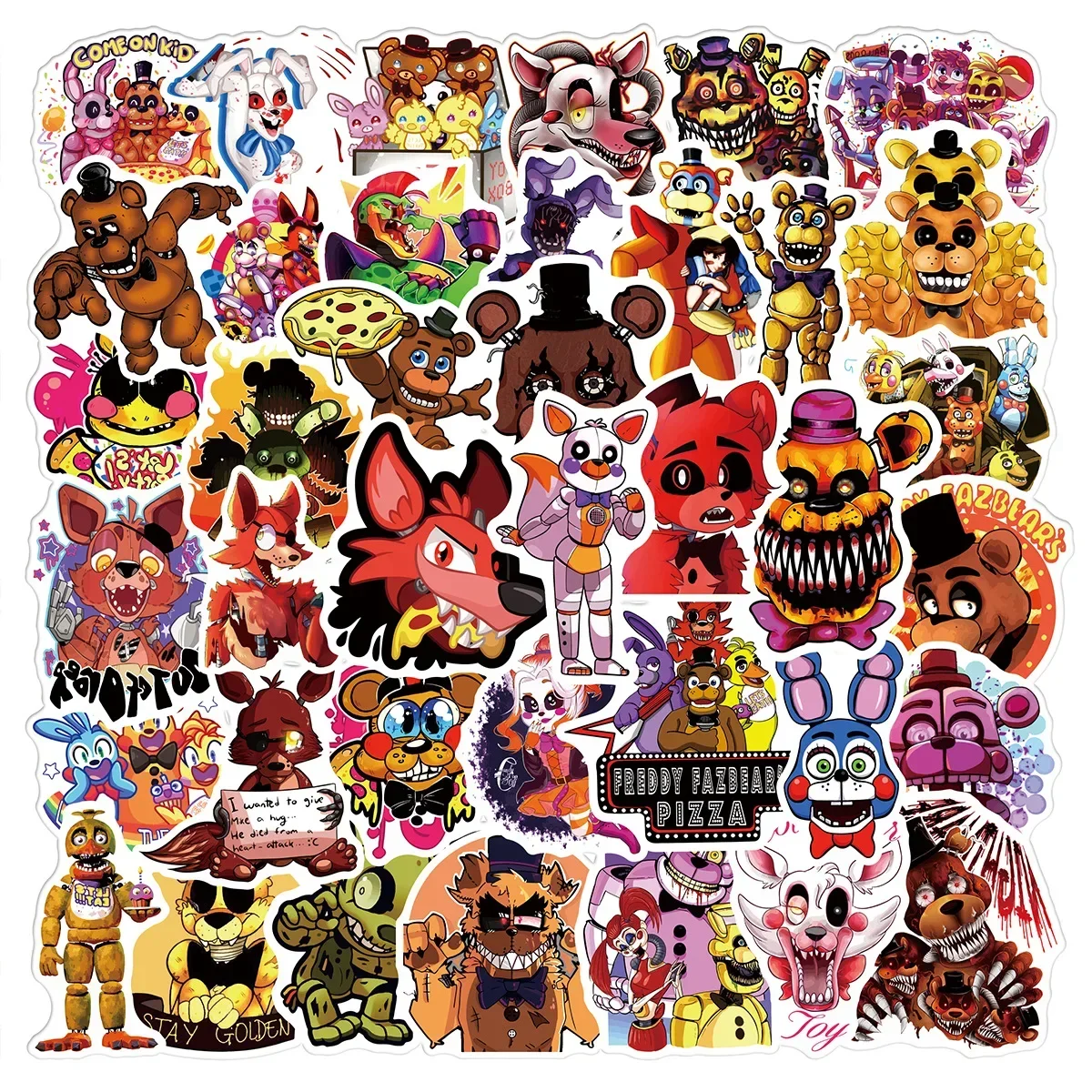 50 buah FNAF stiker Fazbear stiker permainan Nights-Freddies tahan air stiker untuk mobil Laptop bagasi ponsel hadiah mainan