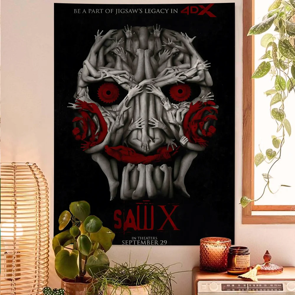 2023 Latest Horror Thriller Movie Saw X Popular Movie Cartoon Tapestry Art Science Fiction Room Home Decor Art Home Decor