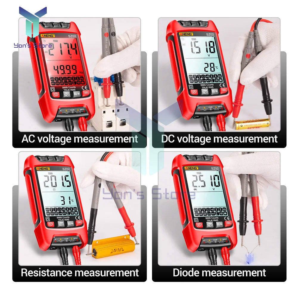 Imagem -05 - Aneng-multímetro Display Digital Automático Medidor Universal Anti-queima Inteligente Instrumento de Manutenção Eletricista Sz01 Sz02