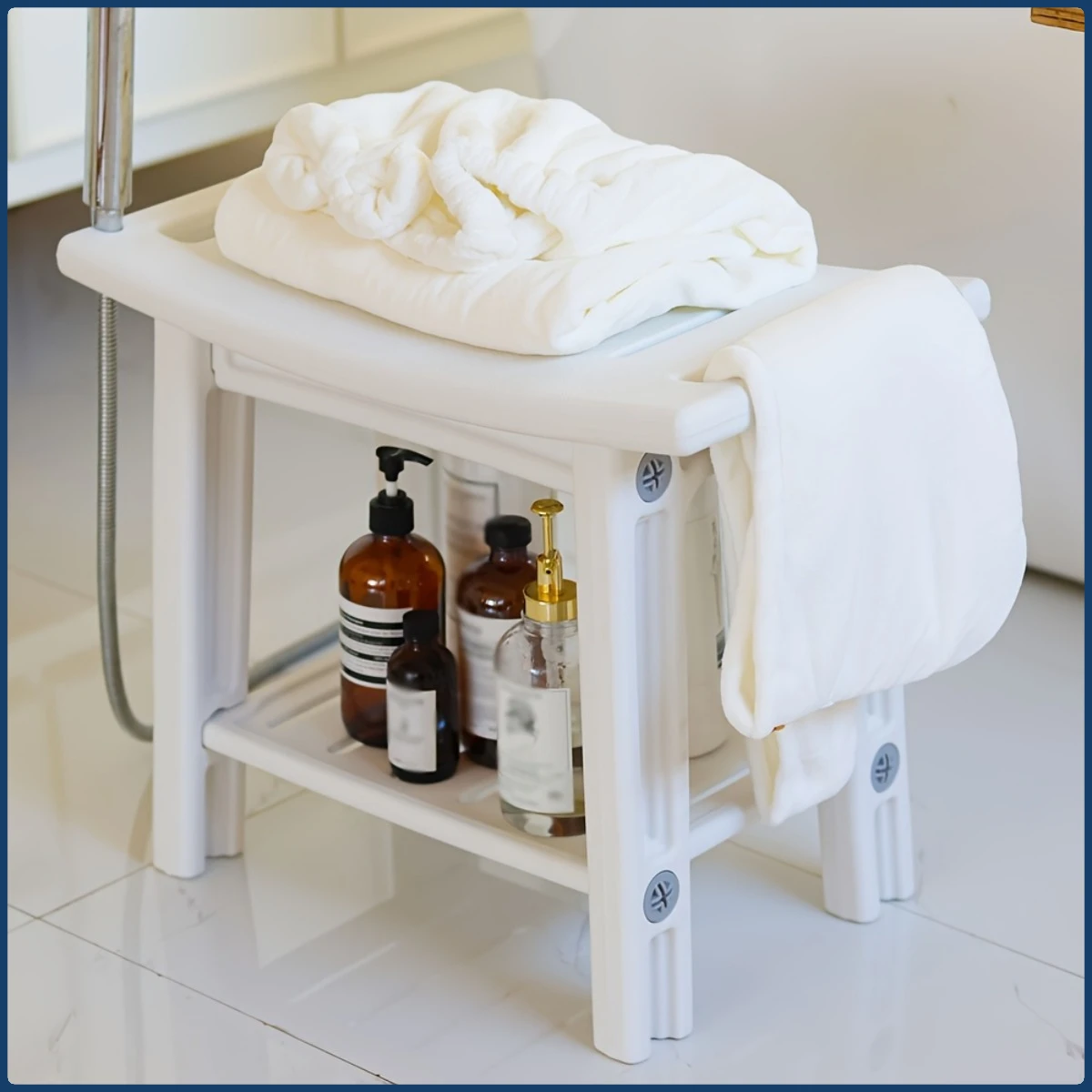 Bathroom storage stool, shower stool, solid bathtub stool, bathroom tidying stool for changing clothes, durable plastic stool
