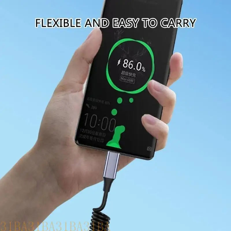 سلك كابل شحن USB C قابل للسحب مع شاشة عرض طاقة رقمية مقاومة للاهتراء مناسبة لبيانات الشحن السريع من النوع C #4