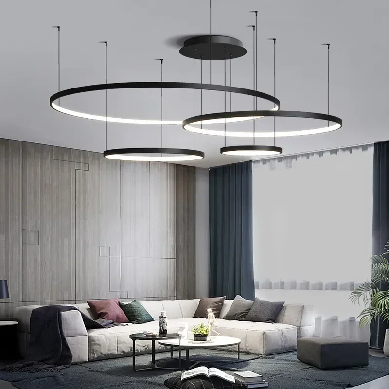 Minimalist Creative Aluminum Rings Led Pendant Light Color Lamp for Living Room Bedroom Dining Room Kitchen Indoor Chandeliers