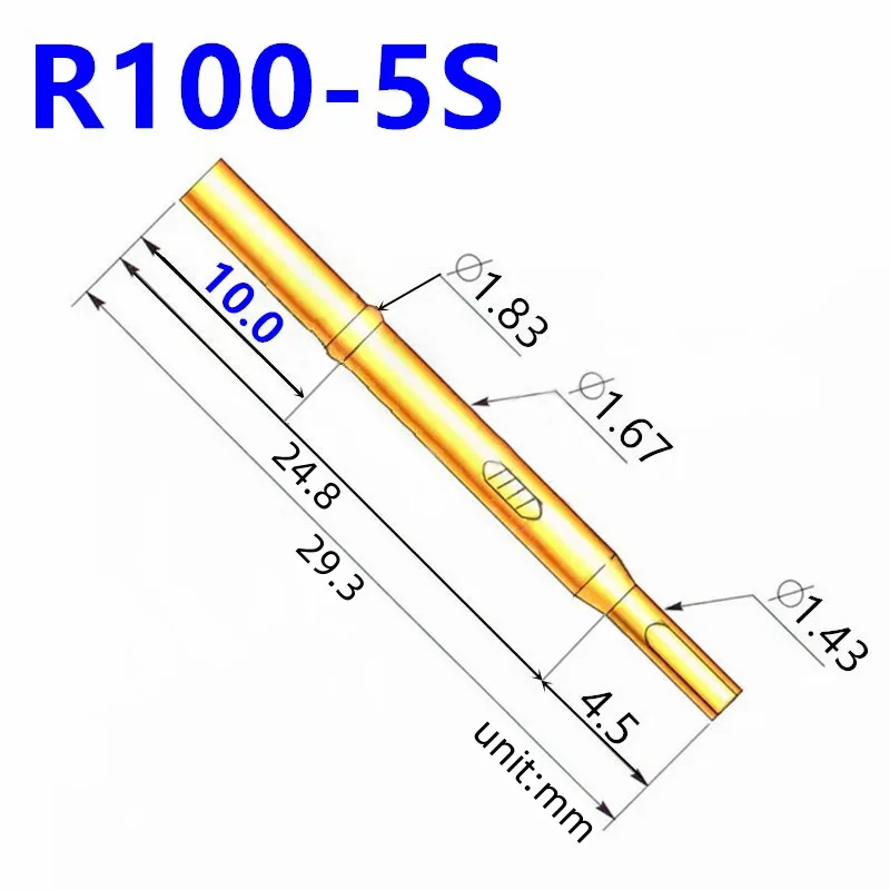 20/100PCS R100-5S Test Pin P100-B1 Receptacle Brass Tube Needle Sleeve Seat Solder Connect Probe Sleeve 29.3mm Outer Dia 1.67mm