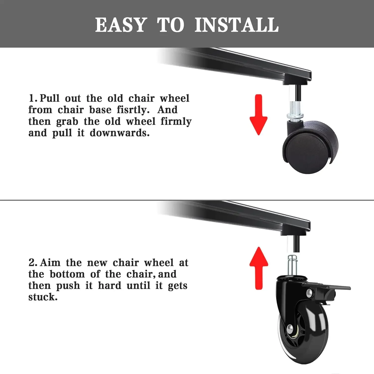 Imagem -05 - Cadeira de Escritório Rodízio Rodas com Freio Heavy Duty Rolling Seguro para Todos os Pisos Universal Standard Stem Size Conjunto de 3