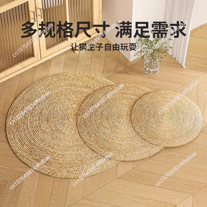 Cat Scratching Board, Cattail Pad, Wear-resistant, No Crumbs, Sisal Pad, Scratch-resistant Cat Nest Claw Board, Round Rattan
