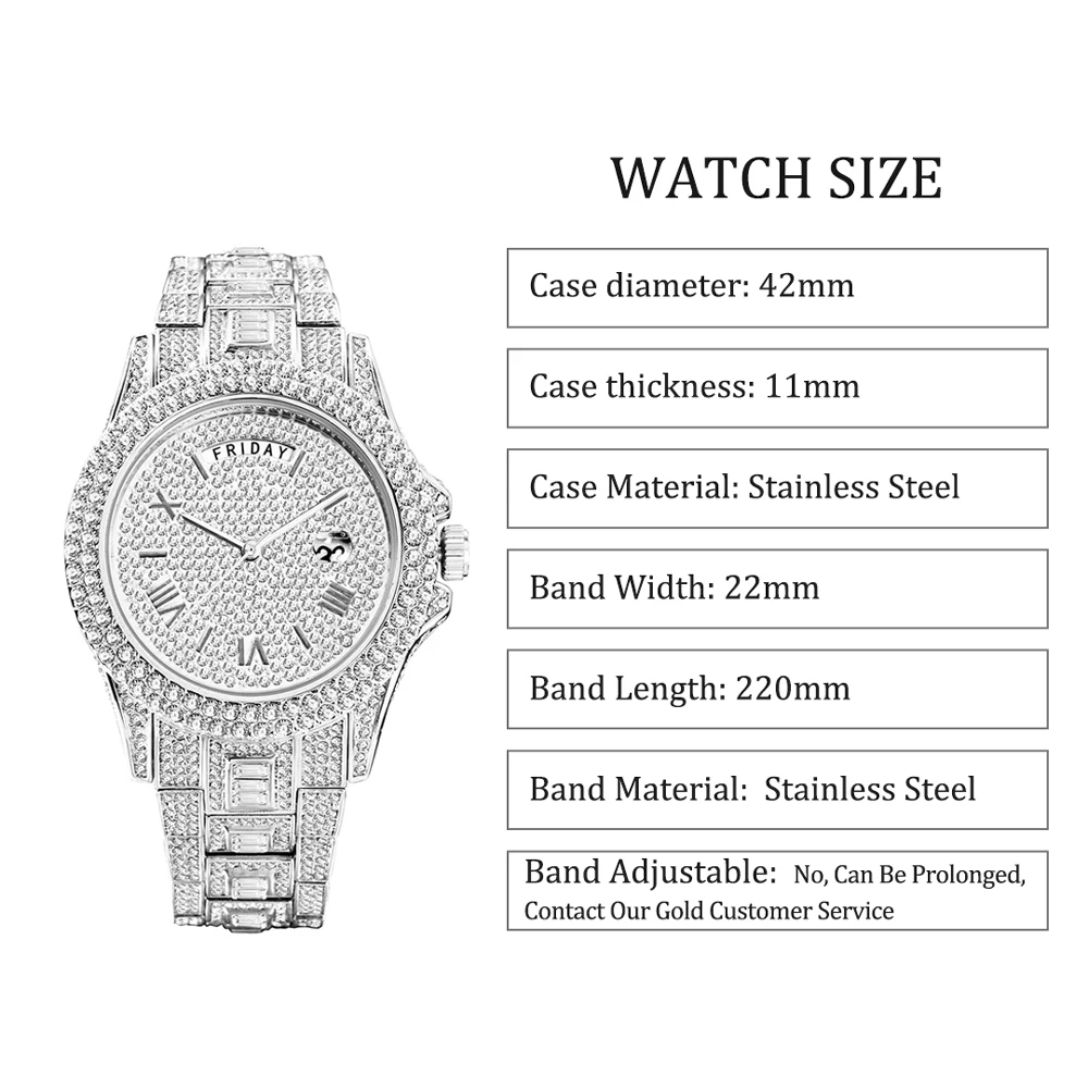 Full Iced Out Watch For Men Luxury Gold Hip Hop Diamond Quartz Mens Watches Waterproof Day Date Clock Best Selling Product 2024