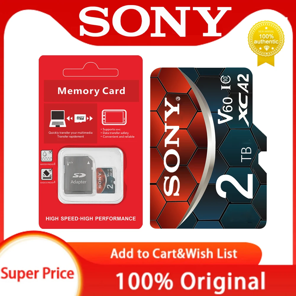 SONY SD Memory Card 256GB Micro TF SD Card 1TB High Speed TF Flash TF Card 2TB Class10 A2 U3 V60 Memory Card for Smartphone