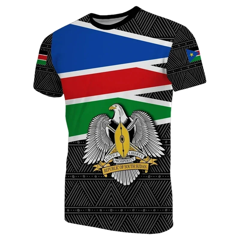 Africa South Sudan Map Flag Graphic T Shirts National Emblem T-Shirt Patriotic Coat Of Arms Tshirt Male Sport Jersey Boy Tops