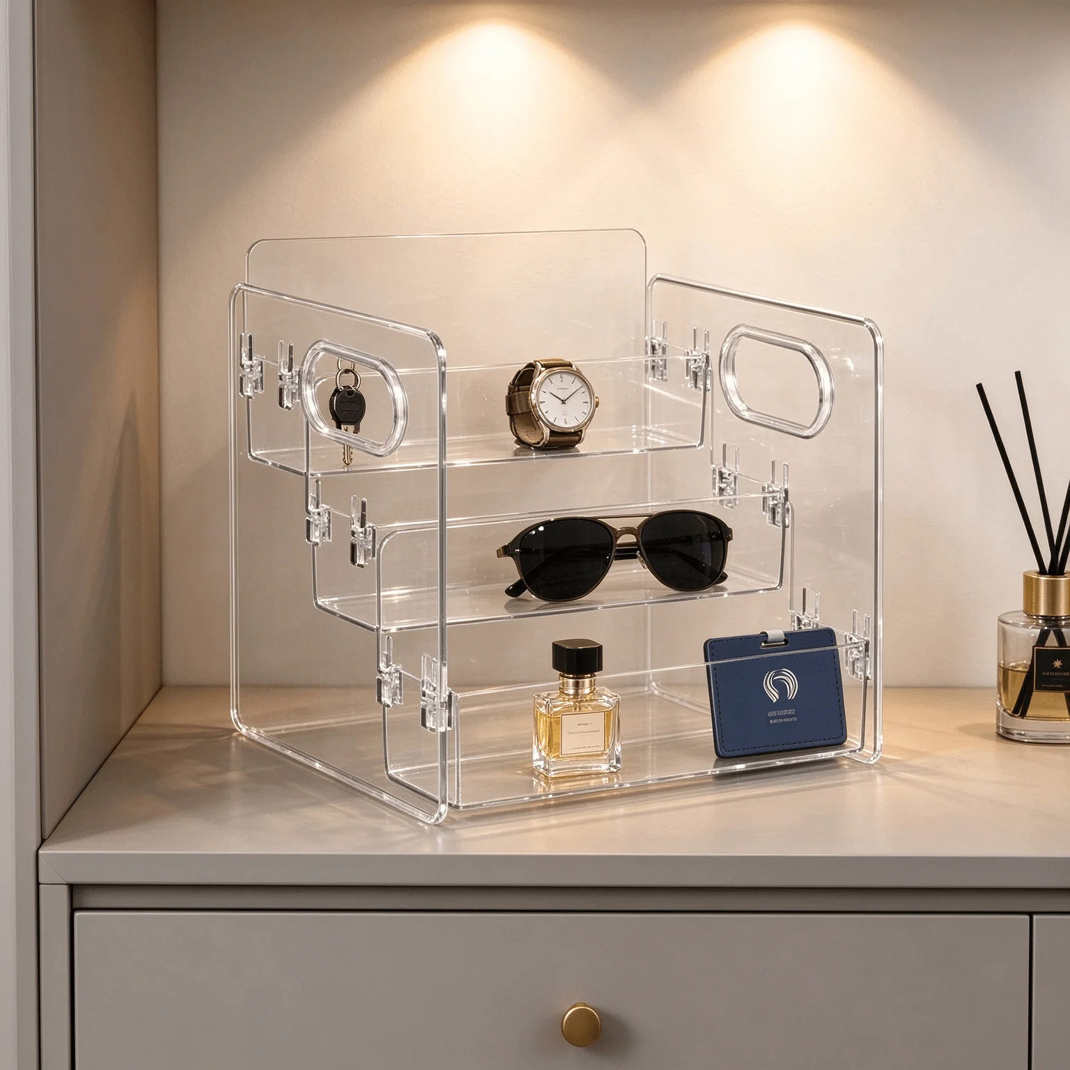 Large 3-Tier Bathroom Counter Organizer with Handles,Clear Plastic Storage Shelf for Vanity,Dresser,Portable Rack Holds Skincare,Makeup,Perfume,Toiletries,Daily Essentials,Beauty Supplies,See-Through Design,Space Saving
