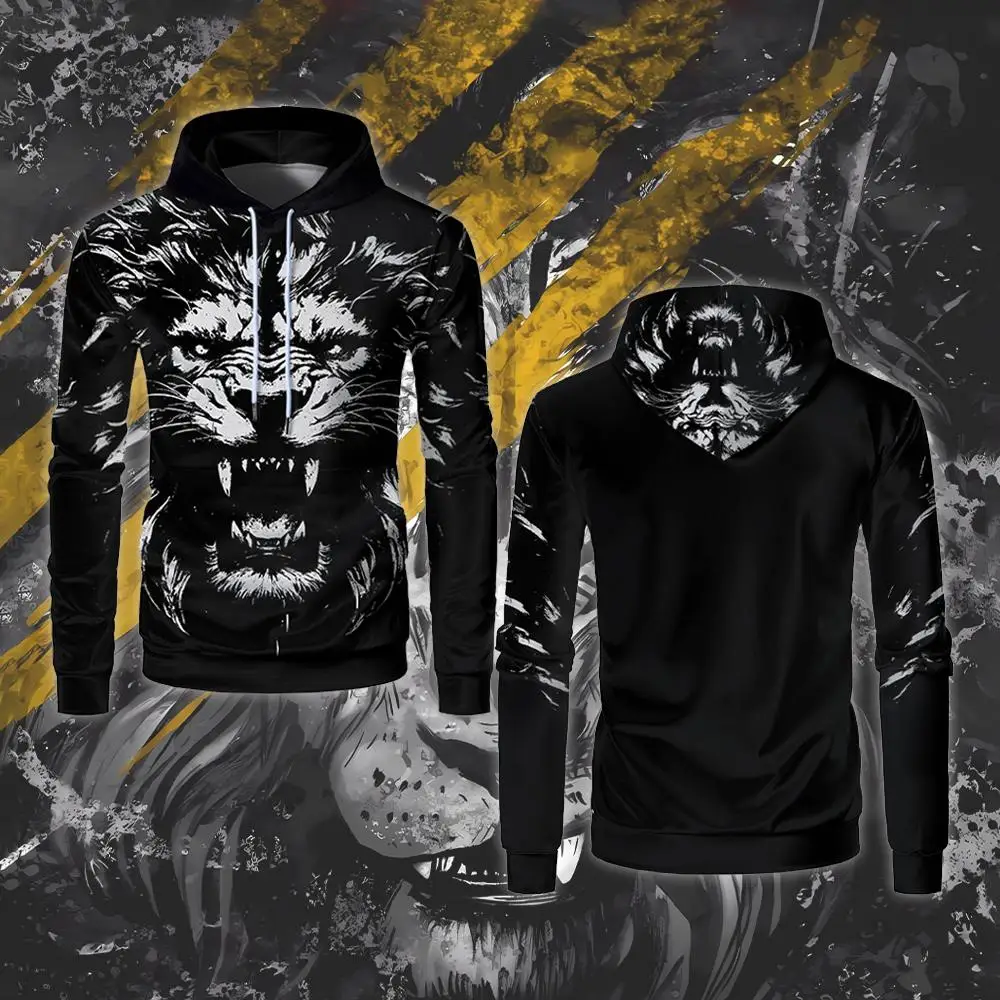 

Fierce Lion Graphic Men's Hoodies Outdoor Hunting Classic Pullover Hooded Sweatshirt Fashion Animal 3D Printed Long Sleeve Tops