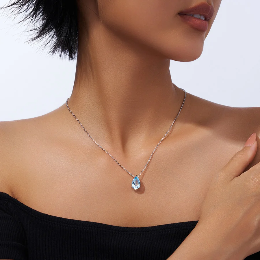 

JIUZUAN 8x12 мм грушевидной огранки синий топаз кулон ожерелье 925 серебро 18 К позолоченный элегантный дизайн ювелирных изделий для женщин ожерелье