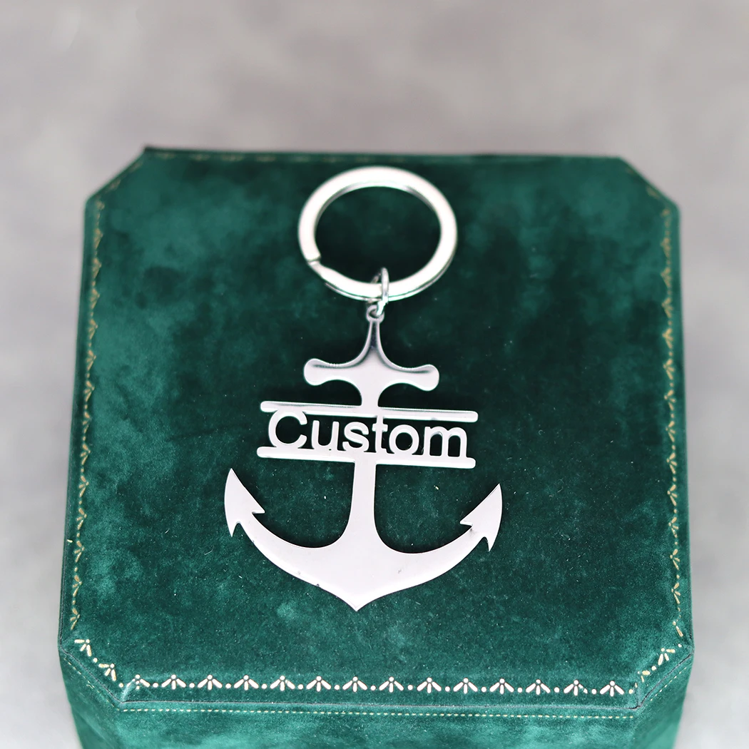 QIMING Custom Name Boat Anchor Keychain For Men Stainless Steel Customized Pendant Key Ring Personalized Jewelry Birthday Gift