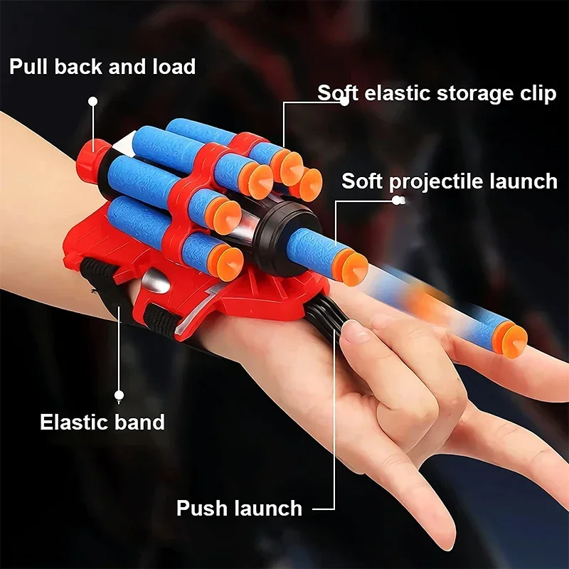 Superhero Spider Soft Bullets Launcher Spray Wrist With Gloves Launching Spider man Soft Bomb Toy Gun Outdoor Games Toys