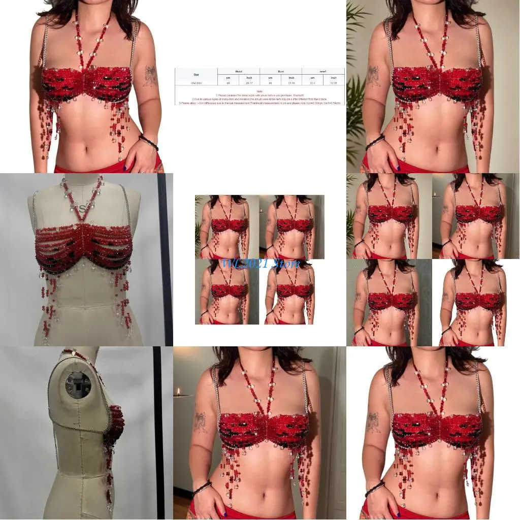 

G5GC Body Chain Bra Beaded Chest Chain Body Accessories Jewelry for Raves Clubwear